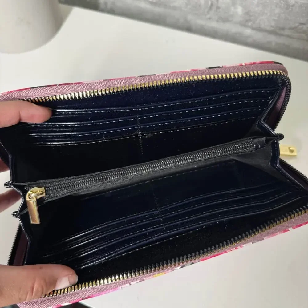 Betsey Johnson Pink Floral Zip Around Wallet Women’s Gold Tone NWOT